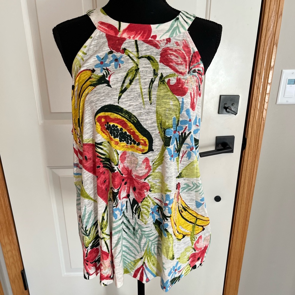 New C & C California linen blend tropical halter tank top blouse. Size 1X